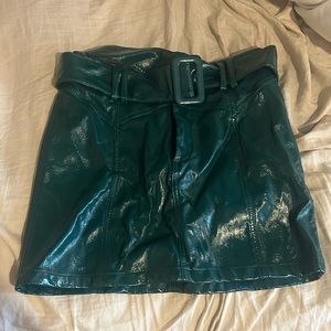 Green leather skirt
